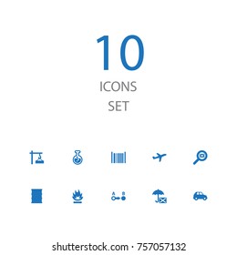 Set Of 10 Logistic Icons Set.Collection Of Crane, Flame, Automobile And Other Elements.