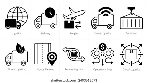 Ein Satz von 10 Logistik-Icons als Logistik, Lieferung, Fracht