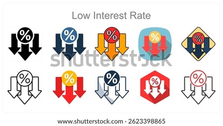 A set of 10 Low Interest Rate icons as Savings, Finance, Economy