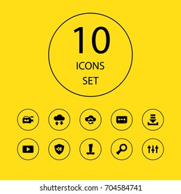 Set Of 10 Media Icons Set.Collection Of Game, Vcr Camera, Search And Other Elements.