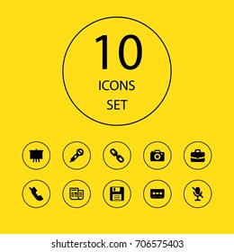 Set Of 10 Media Icons Set.Collection Of Forbidden, Handset, Newspaper Elements.