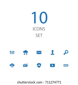 Set Of 10 Media Icons Set.Collection Of Service, Tape, Connection And Other Elements.