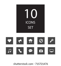 Set Of 10 Media Icons Set.Collection Of Microphone, Handset, Ban Elements.