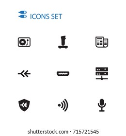 Set Of 10 Media Icons Set.Collection Of Turntable, Karaoke, Connector And Other Elements.