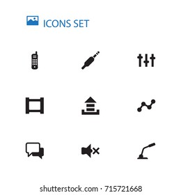 Set Of 10 Media Icons Set.Collection Of Filmstrip, Sound Off, Stabilizer And Other Elements.
