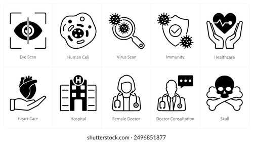 A set of 10 Medical icons as eye scan, human cell, virus scan