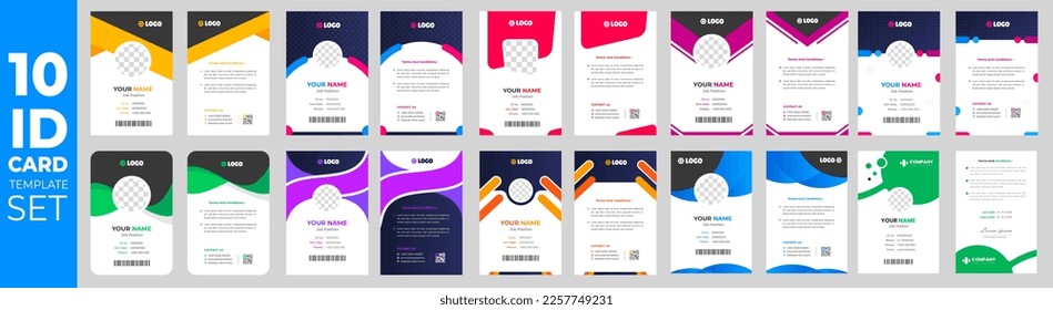 set of 10 Mega collection corporate business id card design template. business id card. id card bundle. Company employee id card set template.