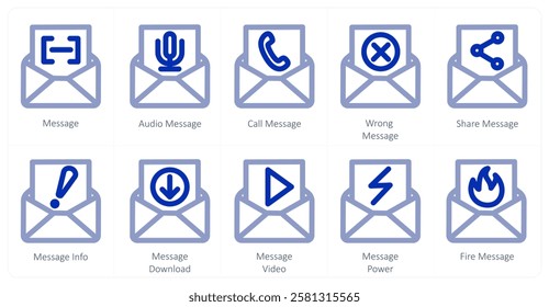 A set of 10 message icons as message, audio message, call message
