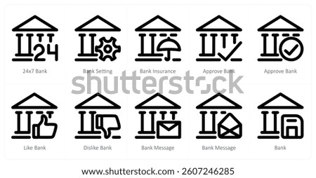 A set of 10 micro icons as 24x7 bank, bank setting, bank insurance