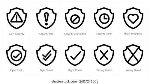 A set of 10 micro icons as alert security, security info, security prohibite