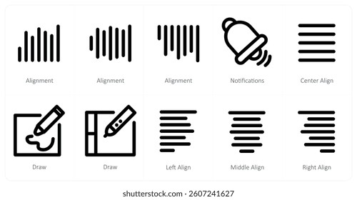 A set of 10 micro icons as alignment, notifications, center align
