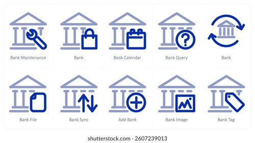 A set of 10 micro icons as bank maintenance, bank, bank calendar