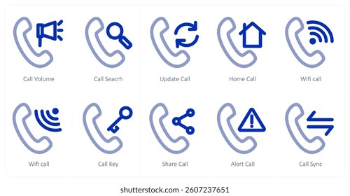 A set of 10 micro icons as call volume, call search, update call