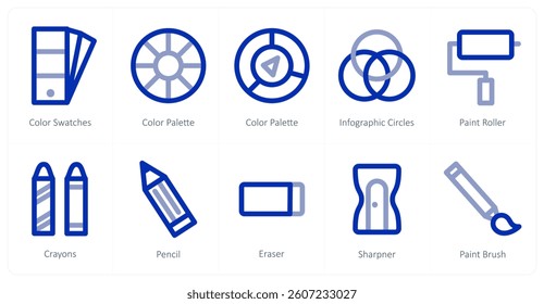 A set of 10 micro icons as color swatches, color palette, infographic circle