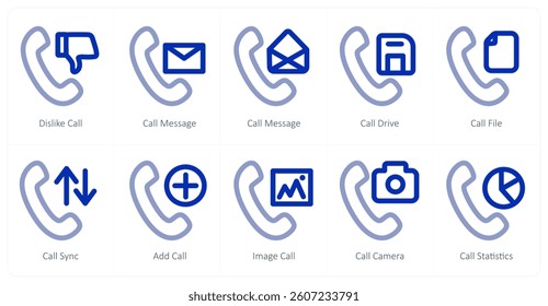 A set of 10 micro icons as dislike call, call message, call