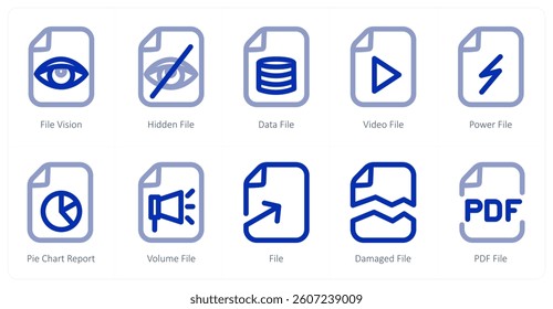 A set of 10 micro icons as file vision, hidden file, data file
