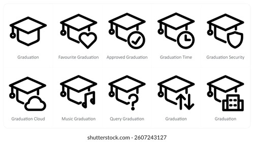 A set of 10 micro icons as graduation, favorite graduation, approved graduation