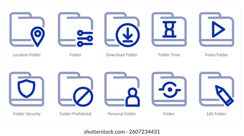 A set of 10 micro icons as location folder, folder, download folder