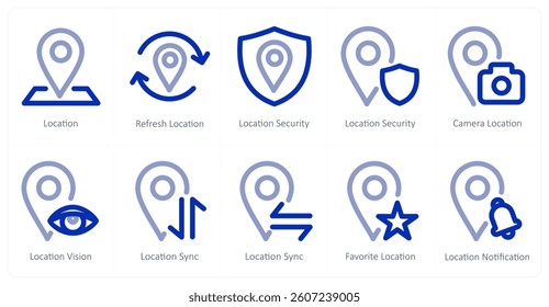A set of 10 micro icons as location, refresh location, location security