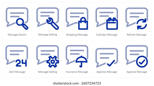 A set of 10 micro icons as message search, message setting, shopping message
