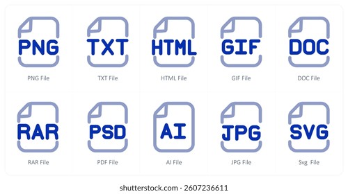 A set of 10 micro icons as png file, txt file, html file