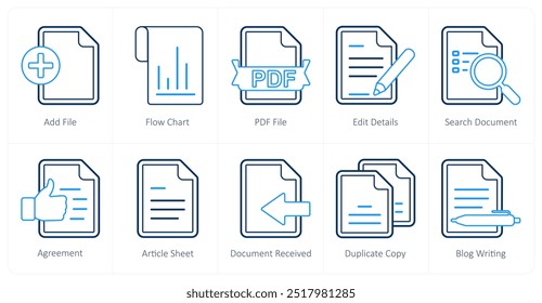 Ein Satz von 10 Mix-Icons als Add-Datei, Flussdiagramm, PDF-Datei