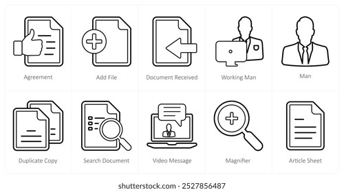 A set of 10 mix icons as agreement, add file, document received