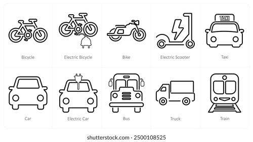 A set of 10 mix icons as bicycle, electric bicycle, bike