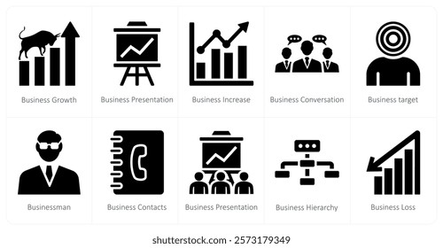 A set of 10 mix icons as business growth, business presentation, business increase