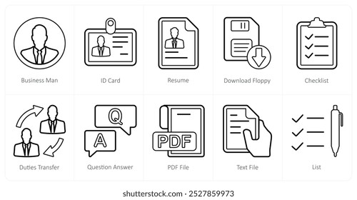 A set of 10 mix icons as businessman, id card, resume