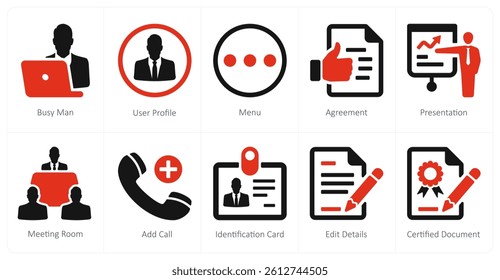 A set of 10 mix icons as busy man, user profile, menu