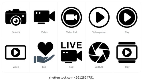 A set of 10 mix icons as camera, video, video call