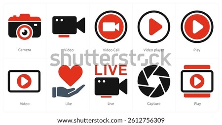 A set of 10 mix icons as camera, video, video call