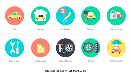 A set of 10 mix icons as car, garage, call service