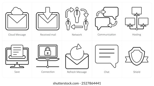 A set of 10 mix icons as cloud message, received mail, network