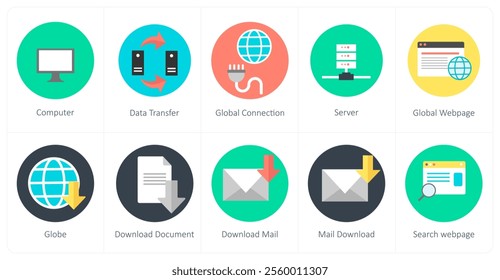 A set of 10 mix icons as computer, data transfer, global connection