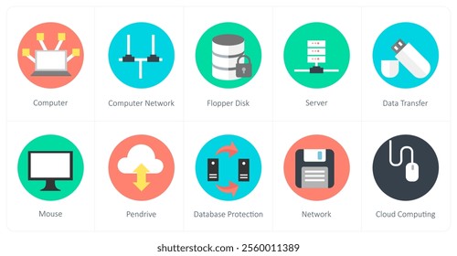 A set of 10 mix icons as computer network, network, database protection