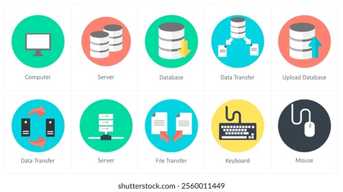 A set of 10 mix icons as computer, server, database