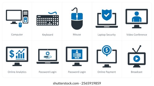 A set of 10 mix icons as computer, keyboard, mouse