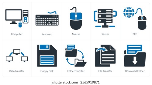 A set of 10 mix icons as computer, keyboard, mouse