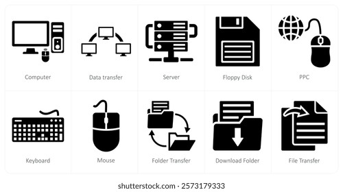 A set of 10 mix icons as computer, data transfer, server