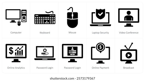 A set of 10 mix icons as computer, keyboard, mouse