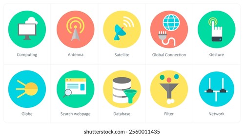 A set of 10 mix icons as computing, antenna, satellite