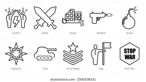 A set of 10 mix icons as conflict, battle, attack
