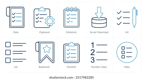 A set of 10 mix icons as data, clipboard, scheduler