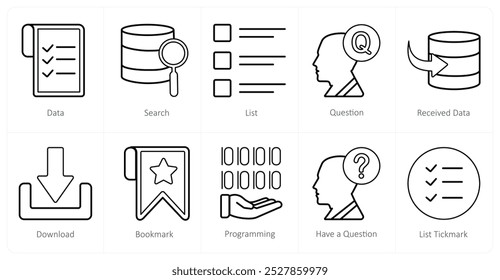 A set of 10 mix icons as data, search, list, question