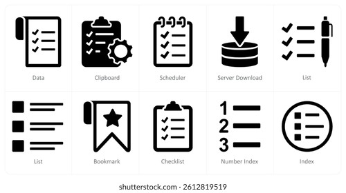 A set of 10 mix icons as data, clipboard, scheduler