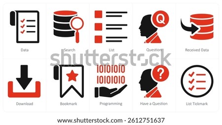A set of 10 mix icons as data, search, list, question