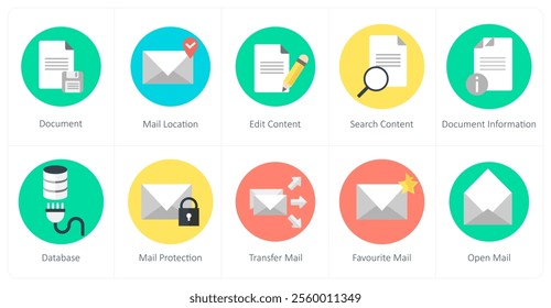 A set of 10 mix icons as document, mail location, edit content