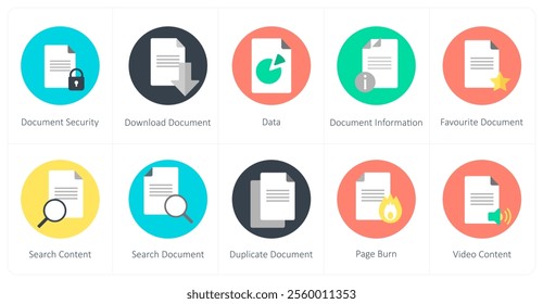 A set of 10 mix icons as document security, download document, data